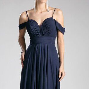NEW NAVY A-line chiffon gown off the shoulder sweetheart neckline GOWN CD241